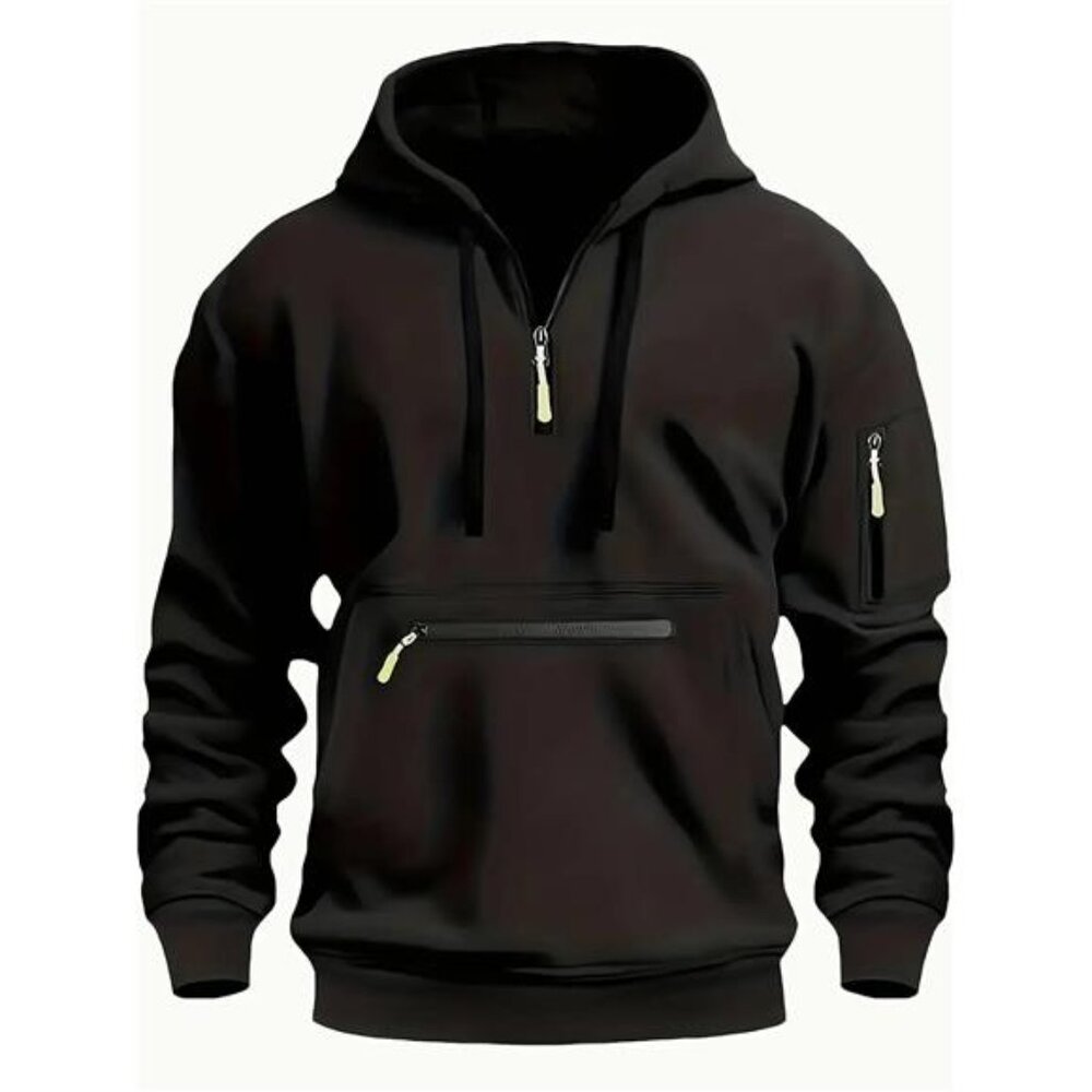 NWT Men's Technical Quarter-Zip Hoodie Navy Blue Utility Pocket Sweatshirt